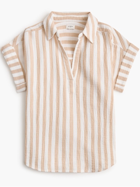 J. Crew Tops - J. Crew White and Beige Striped Popover Top